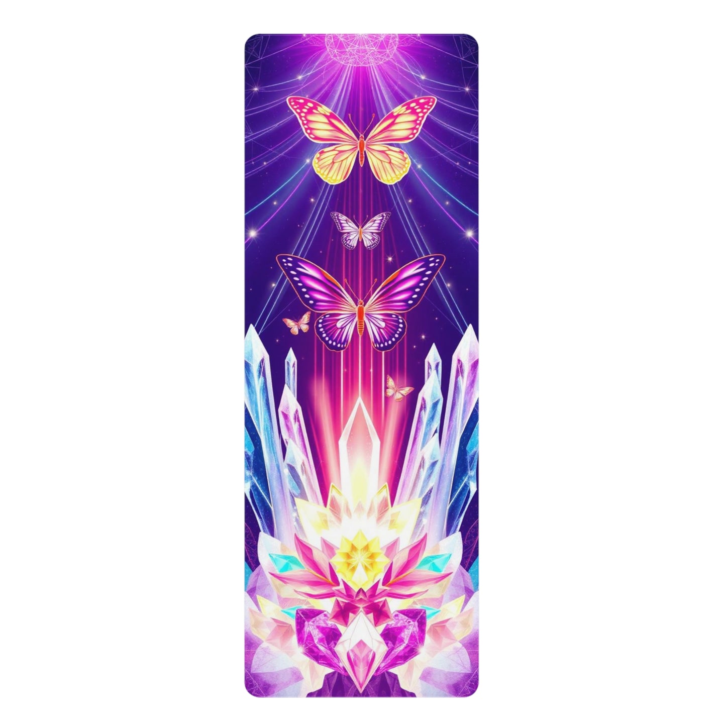 Crystal Lotus with Butterflies Rubber Yoga Mat | Spiritual Chakra Mat Printify