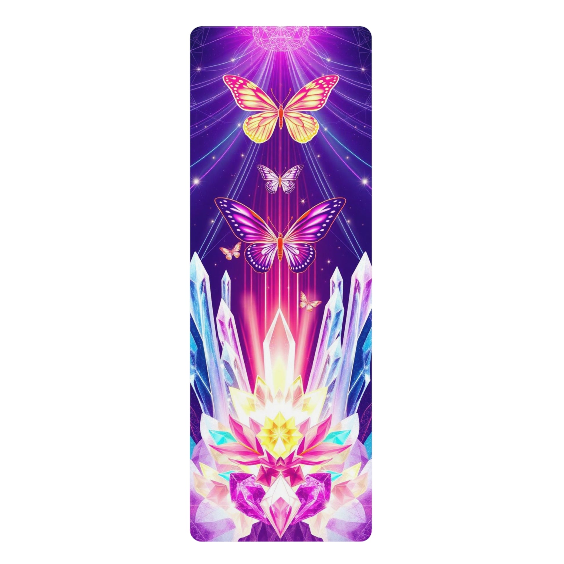 Crystal Lotus with Butterflies Rubber Yoga Mat | Spiritual Chakra Mat Printify