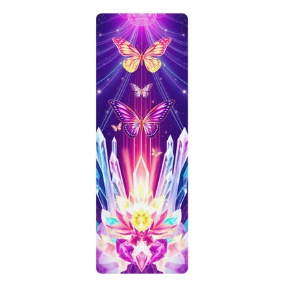 Crystal Lotus with Butterflies Rubber Yoga Mat | Spiritual Chakra Mat Printify