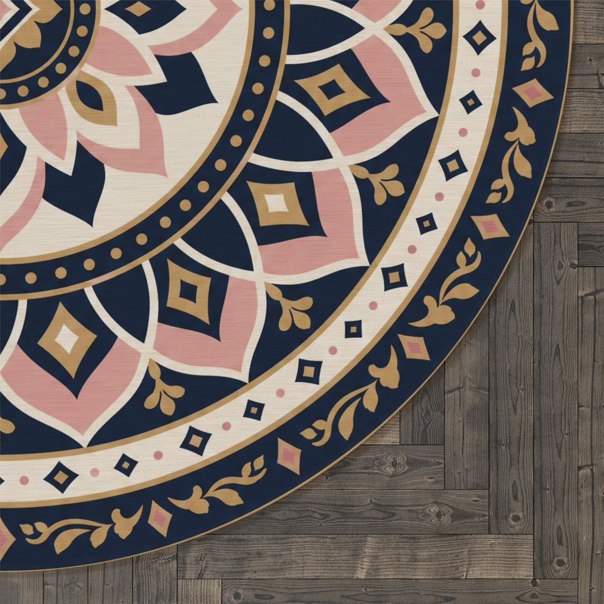 Boho Mandala Round Rug | Floral Geometric Accent Rug, Neutral Pink Navy Printify