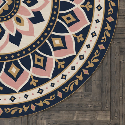 Boho Mandala Round Rug | Floral Geometric Accent Rug, Neutral Pink Navy Printify