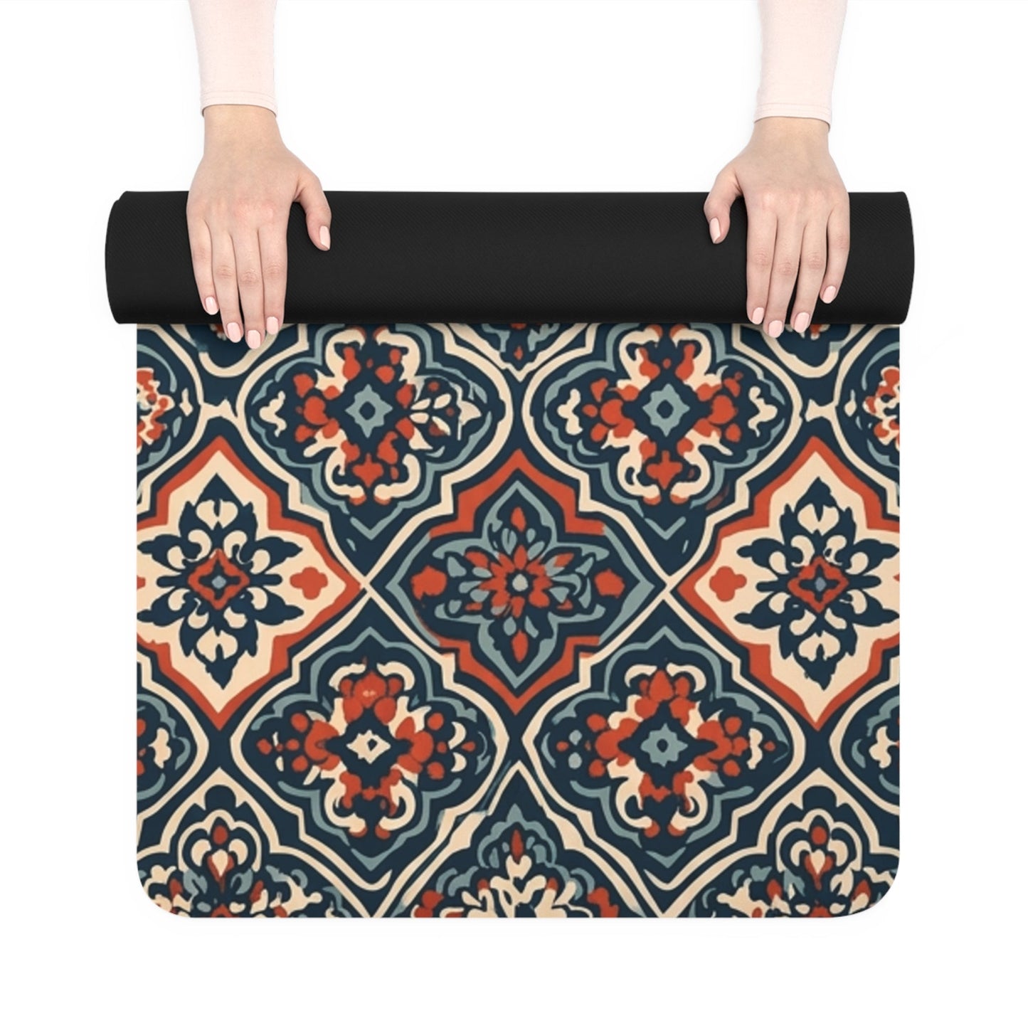 Vintage Tile Pattern Rubber Yoga Mat | Boho Moroccan Medallion Design - Best Yoga Mats for Home Workouts