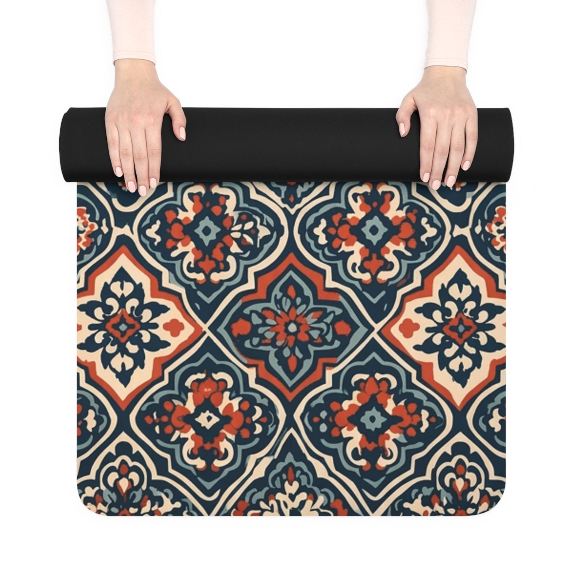 Vintage Tile Pattern Rubber Yoga Mat | Boho Moroccan Medallion Design - Best Yoga Mats for Home Workouts