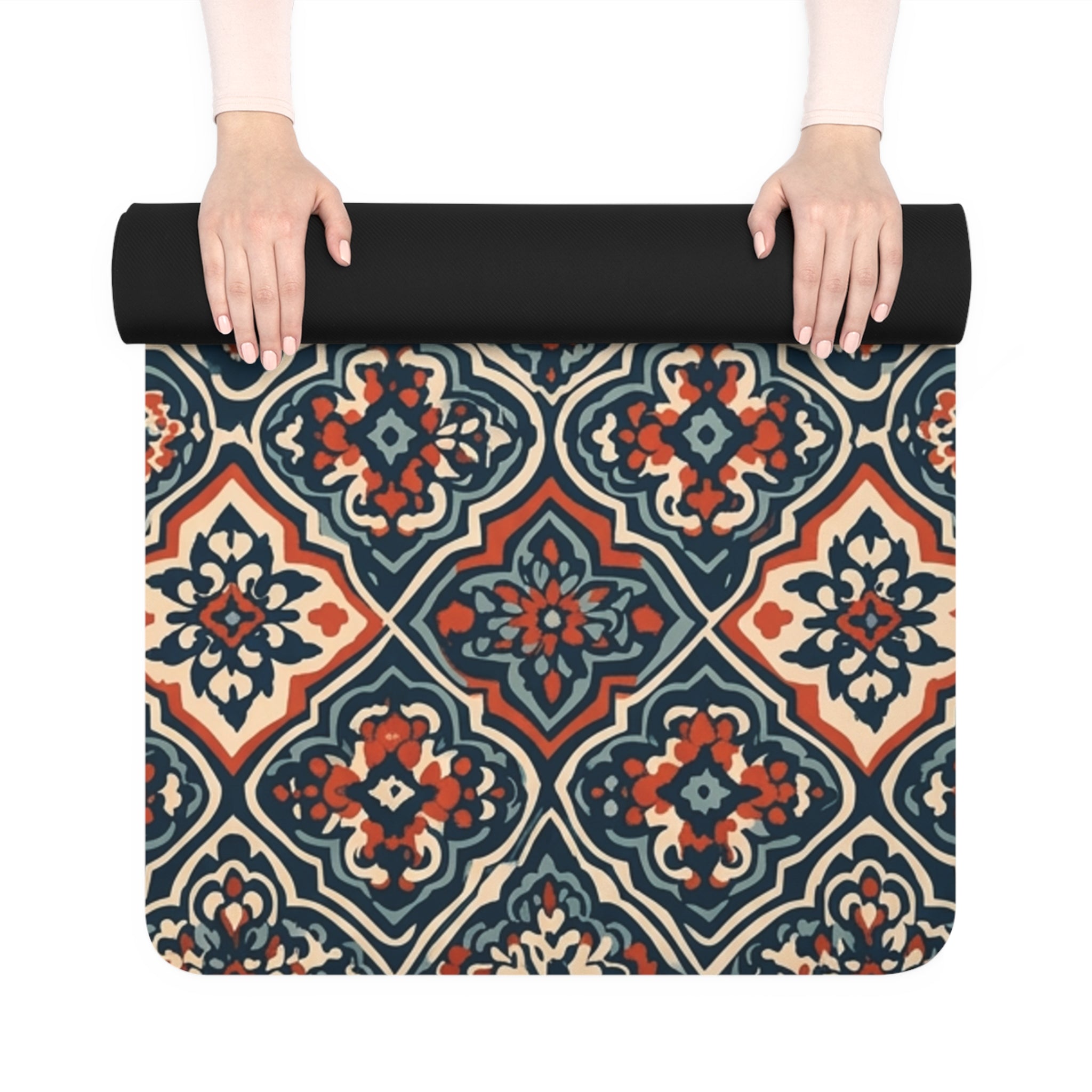 Vintage Tile Pattern Rubber Yoga Mat | Boho Moroccan Medallion Design Printify