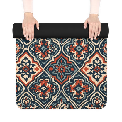 Vintage Tile Pattern Rubber Yoga Mat | Boho Moroccan Medallion Design - Best Yoga Mats for Home Workouts
