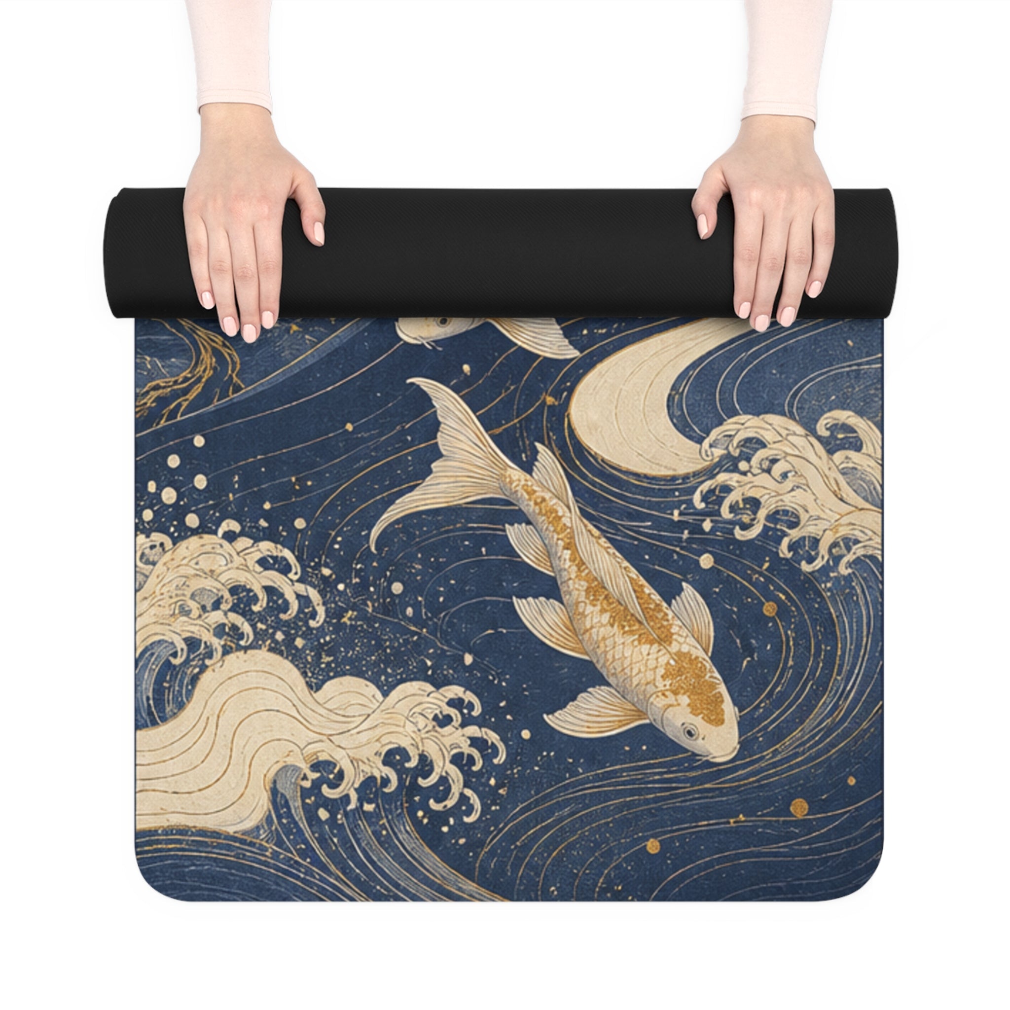 Celestial Yoga Mat for Women, Non Slip Exercise Mat, Meditation & Fitness Gift| Japanese Inspired Ocean Koi Design Printify