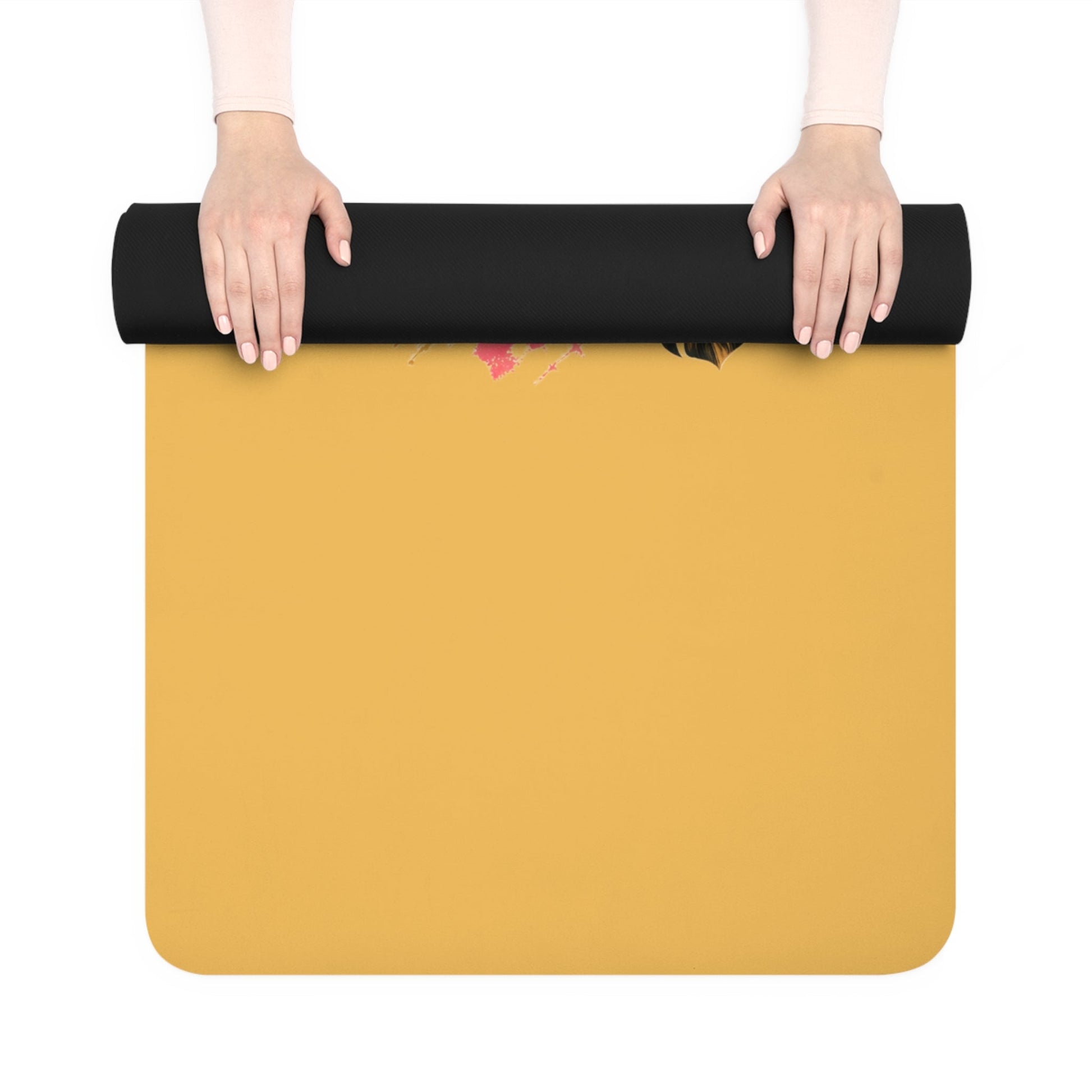 Sunset Yoga Pose Rubber Yoga Mat | Tropical Palm Hibiscus Design - Best Yoga Mats for Home Workouts