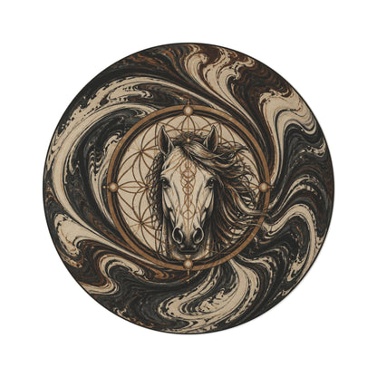 Mystic Horse Mandala Round Rug | Boho Swirl Horsehead Decor Printify