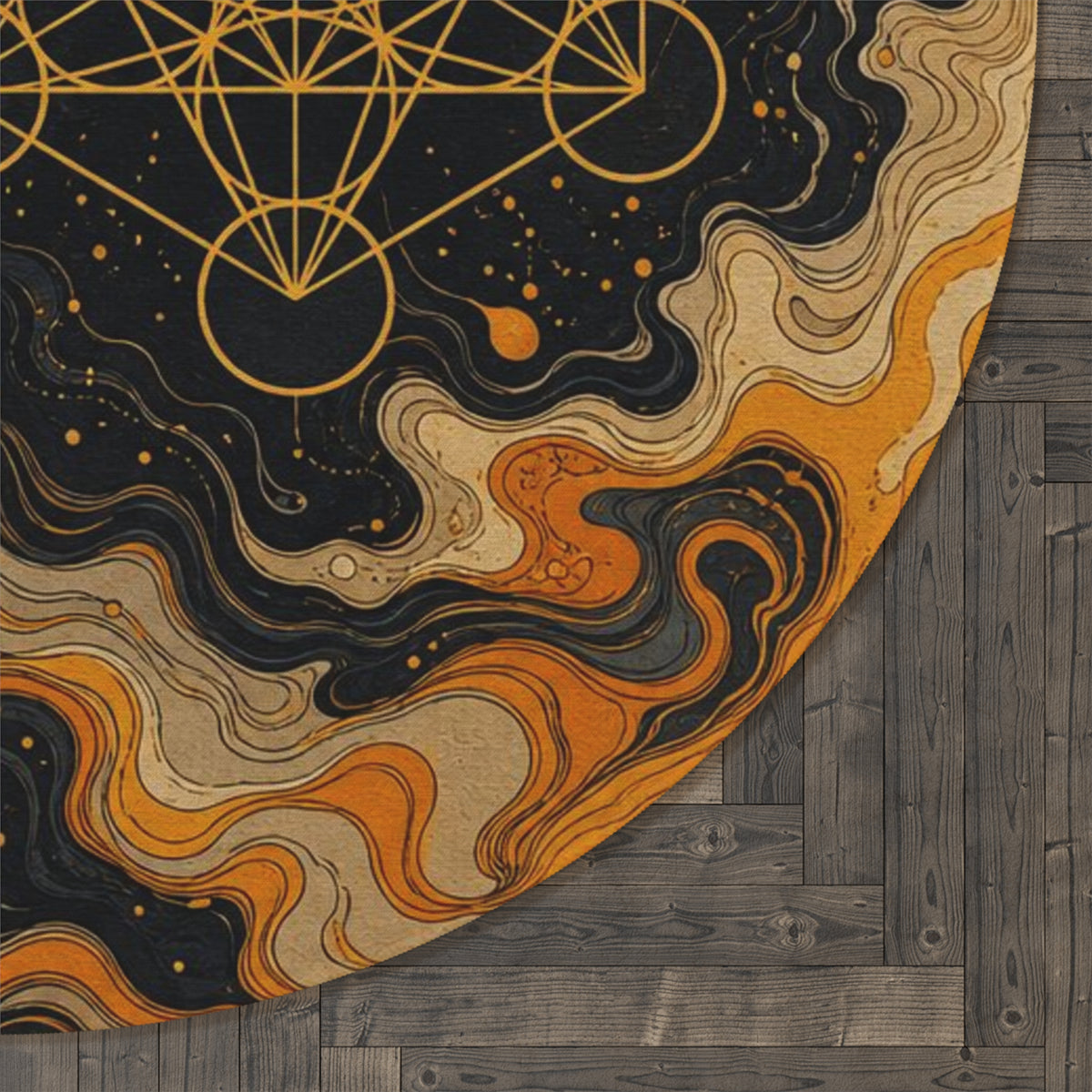 Lion with Sacred Geometry Round Rug | Astrological Boho Home Decor Printify