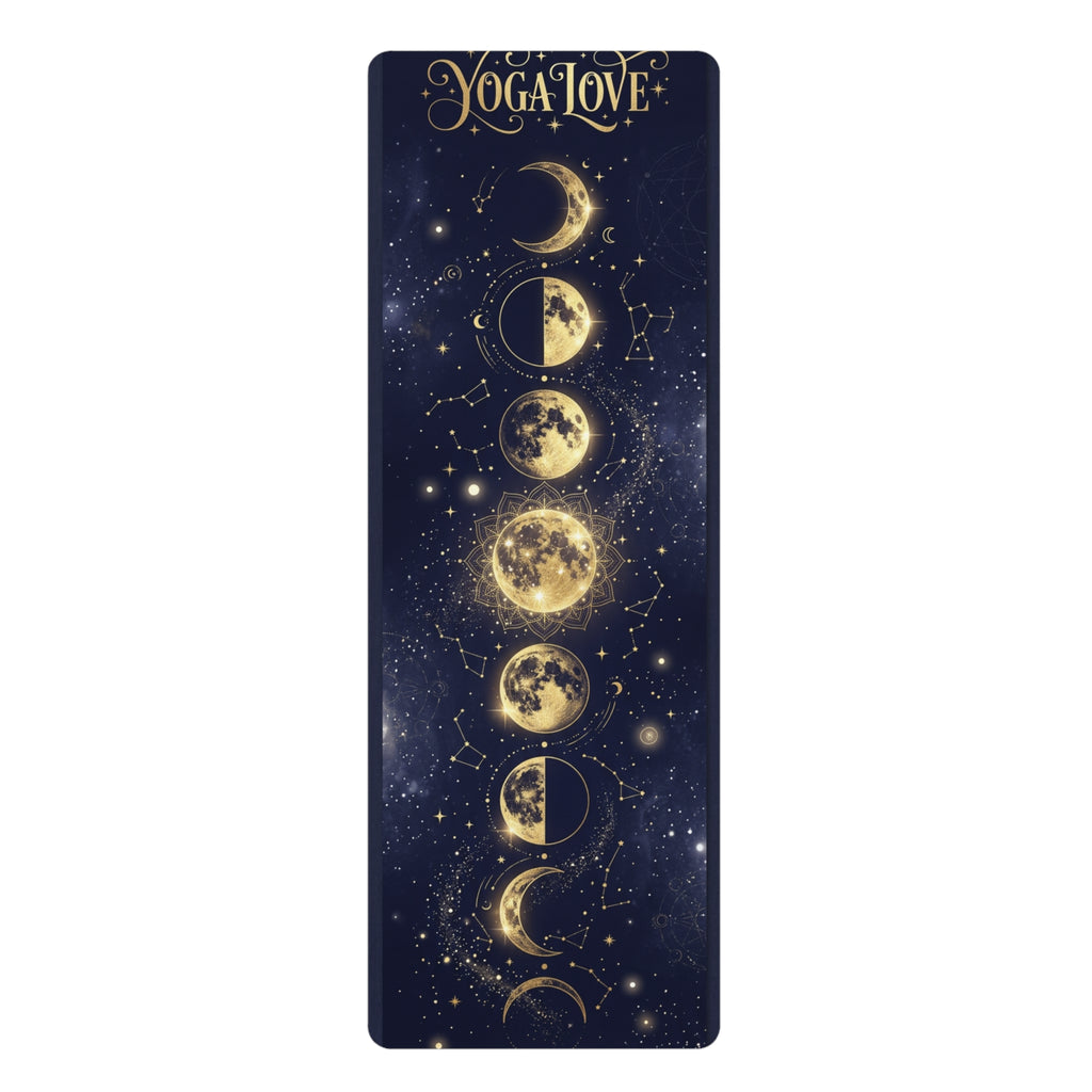 Golden Moon Phases Rubber Yoga Mat | Celestial Night Meditation Printify
