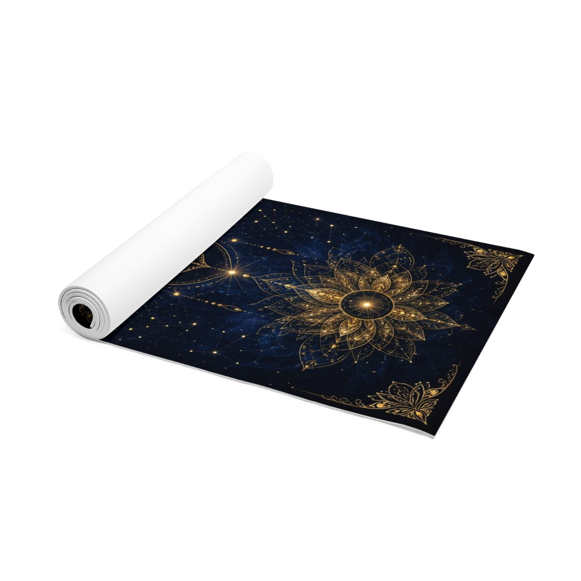 Golden Lotus Mandala Foam Yoga Mat | Cosmic Navy Alignment Mat - Best Yoga Mats for Home Workouts