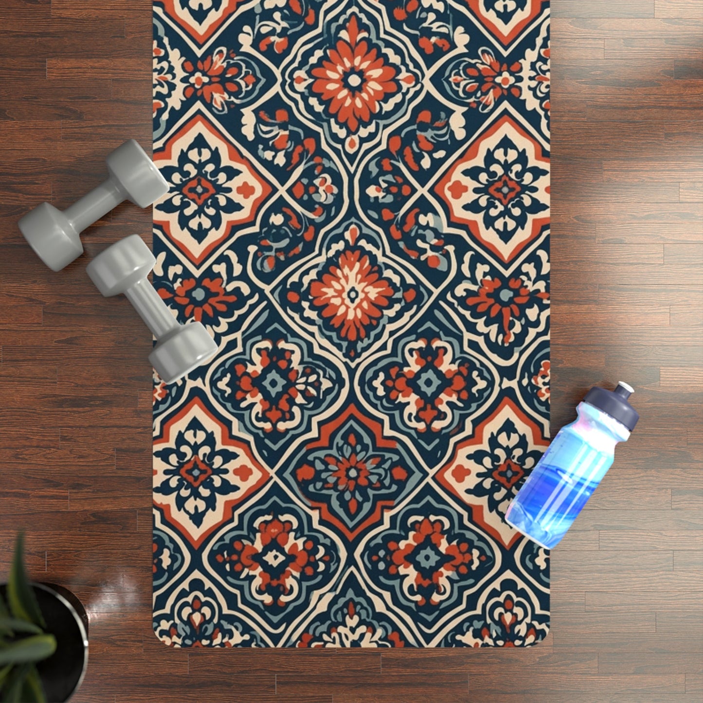 Vintage Tile Pattern Rubber Yoga Mat | Boho Moroccan Medallion Design - Best Yoga Mats for Home Workouts
