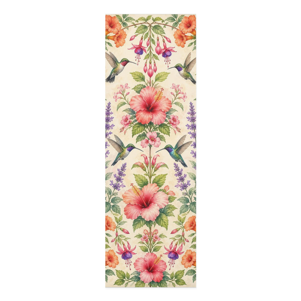 Hummingbird Hibiscus Floral Foam Yoga Mat | Tropical Botanical Pattern
