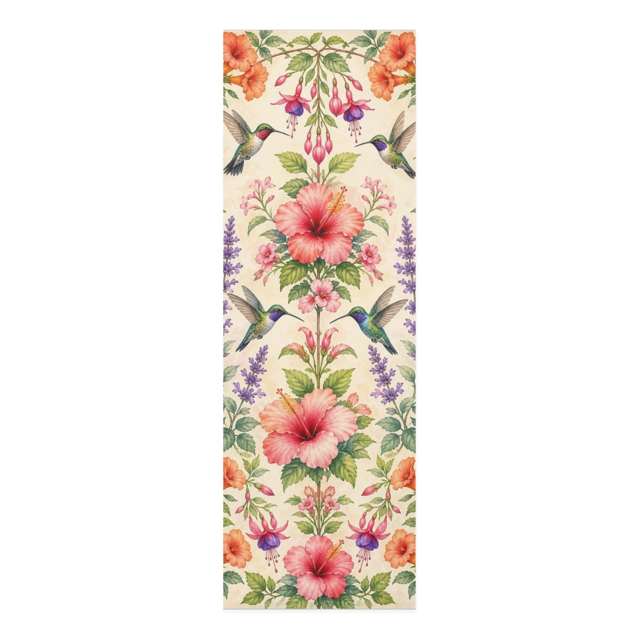 Hummingbird Hibiscus Floral Foam Yoga Mat | Tropical Botanical Pattern