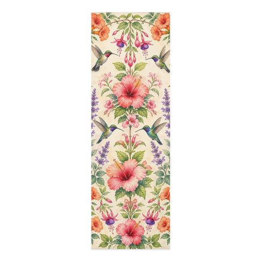 Hummingbird Hibiscus Floral Foam Yoga Mat | Tropical Botanical Pattern - Best Yoga Mats for Home Workouts