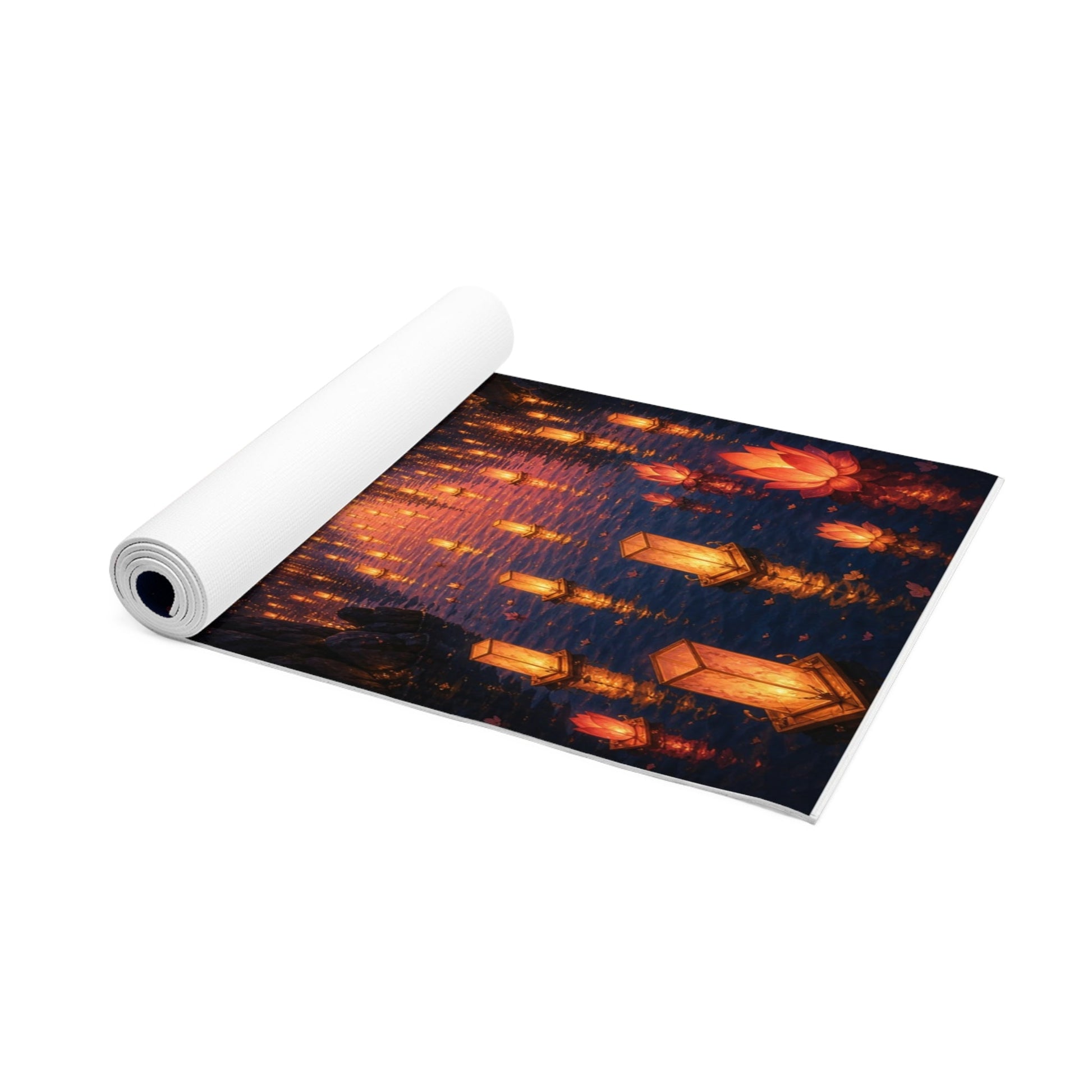 Floating Lanterns Skyline Foam Yoga Mat | Sunset Lantern Festival Scene - Best Yoga Mats for Home Workouts