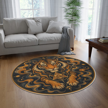 Mystic Tiger Mandala Round Rug | Geometric Spiritual Decor Printify