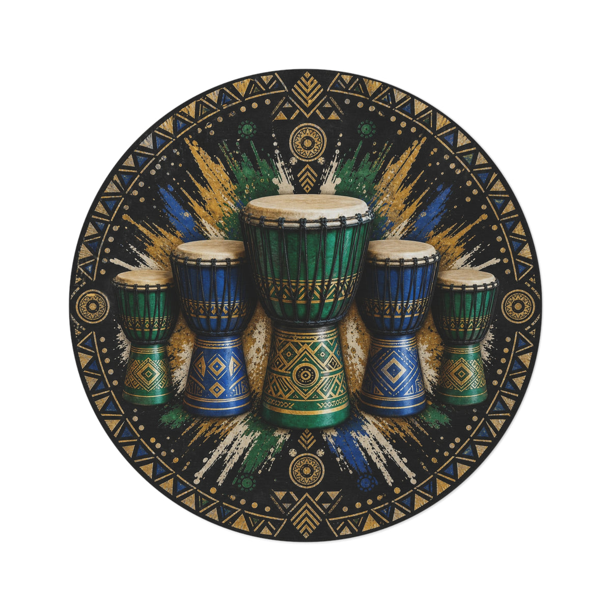 African Djembe Drum Pattern Round Rug | Tribal Percussion Boho Floor Mat Printify