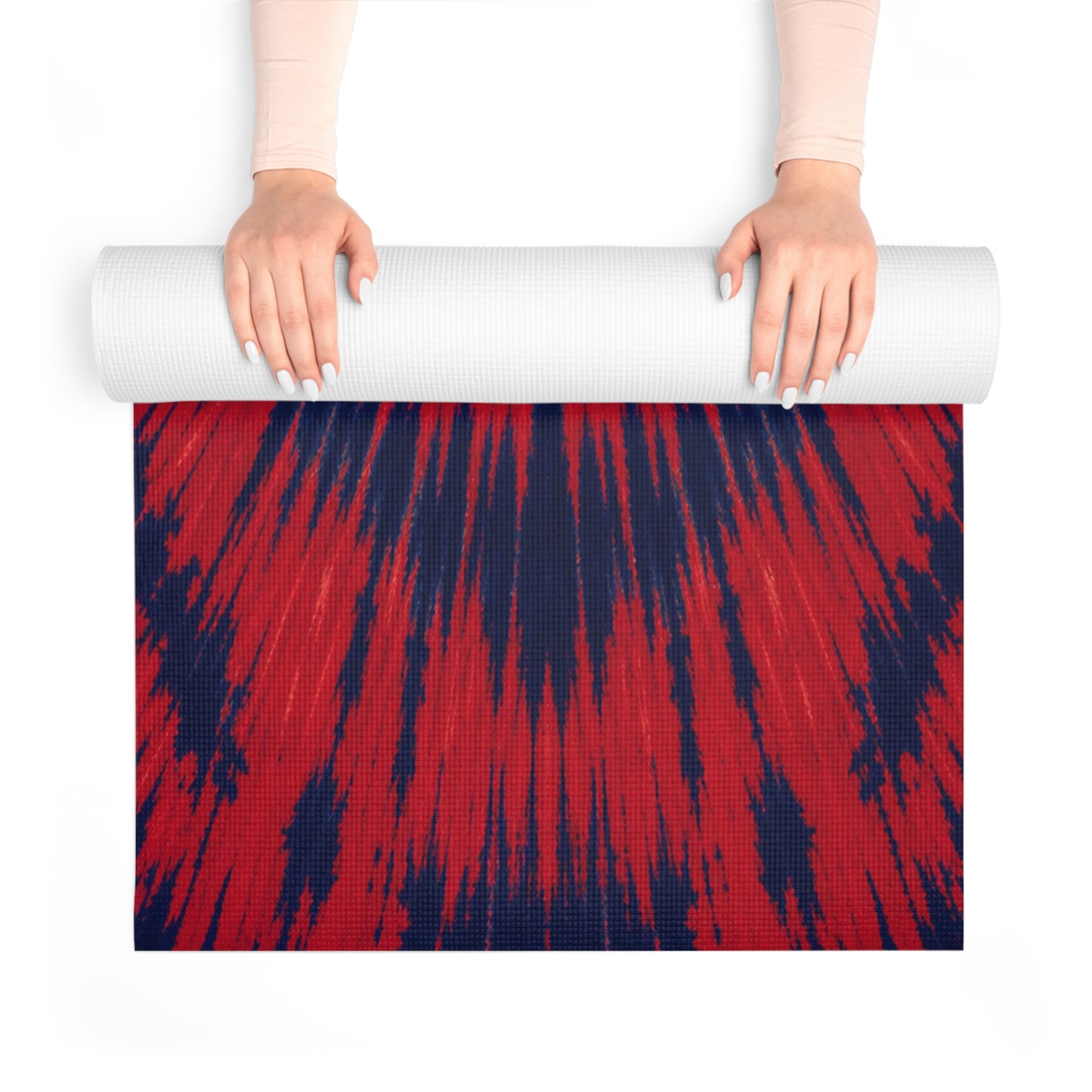 Yoga Love script heart Foam Yoga Mat | red navy tie-dye - Best Yoga Mats for Home Workouts