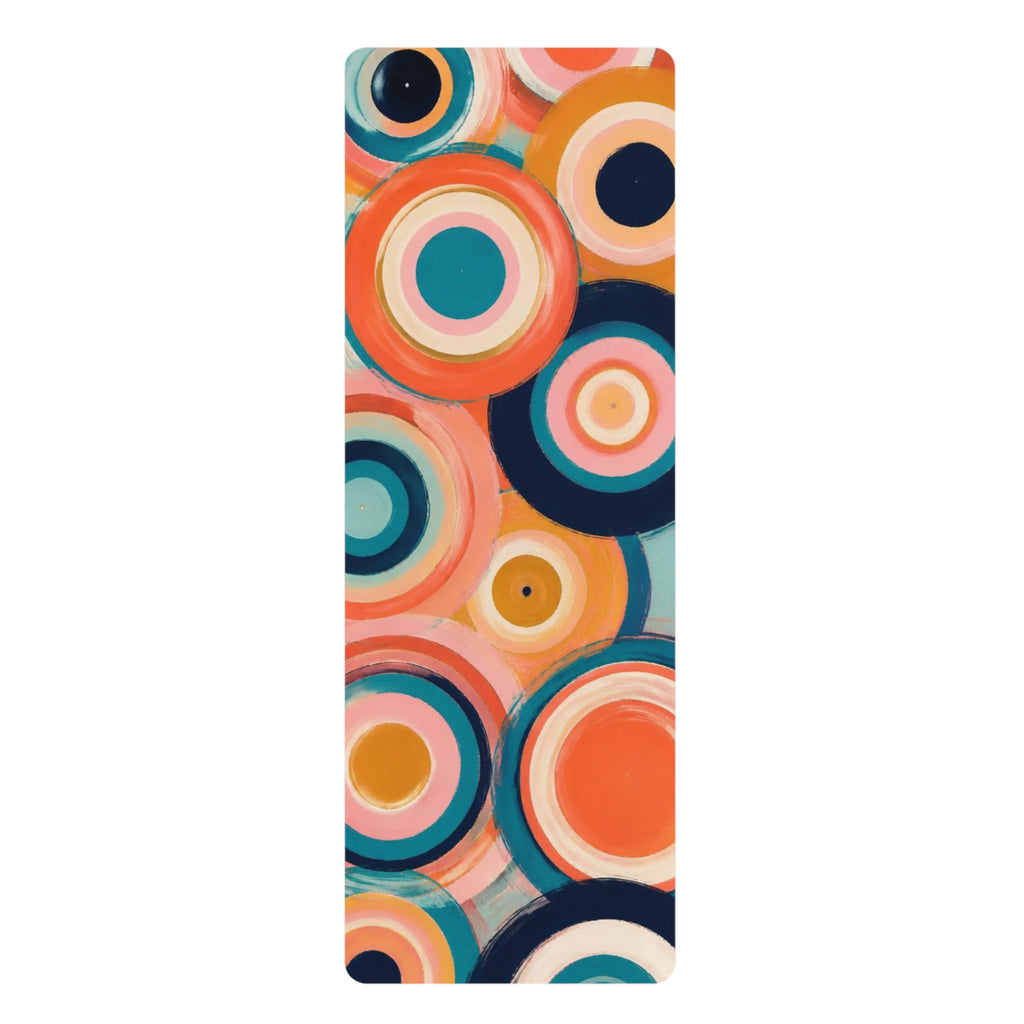 Colorful Retro Circles Rubber Yoga Mat | Abstract Geometric Fitness Mat Printify