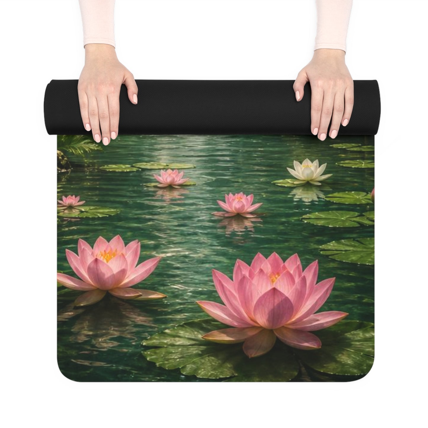Waterfall Lotus Scene Rubber Yoga Mat | Tropical Serenity, Floral Meditation - Best Yoga Mats for Home Workouts
