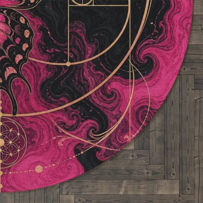 Pink Butterfly Fibonacci Round Rug | Mystic Floral Geometric Accent Printify
