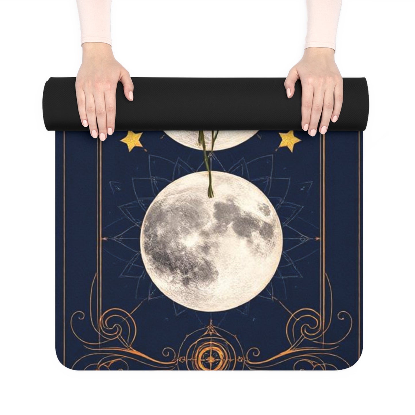 Moon Phase Floral Rubber Yoga Mat | Celestial Mooncycle Design - Best Yoga Mats for Home Workouts
