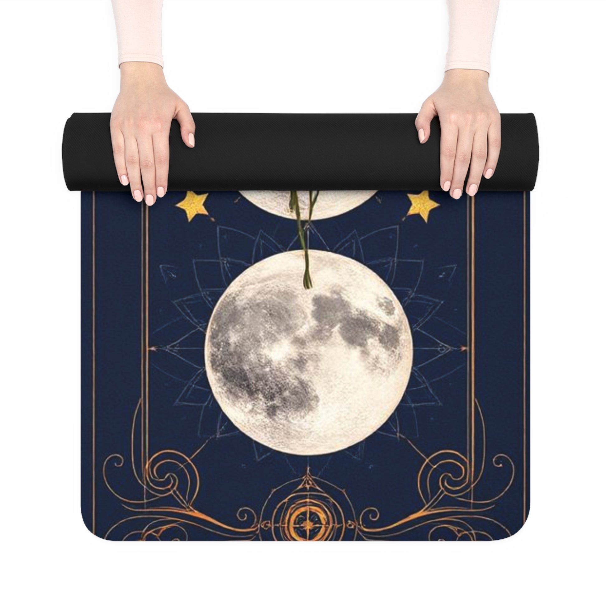 Moon Phase Floral Rubber Yoga Mat | Celestial Mooncycle Design - Best Yoga Mats for Home Workouts