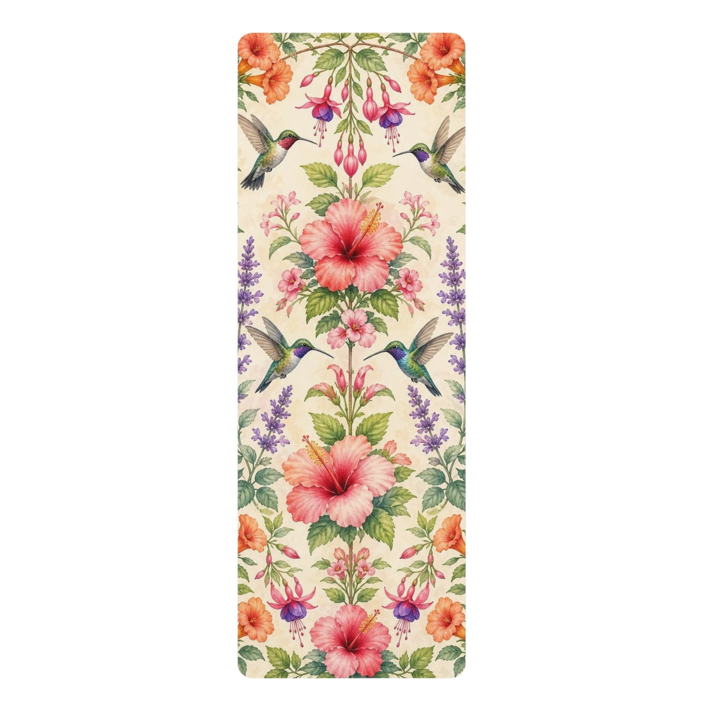 Hummingbird Floral Pattern Rubber Yoga Mat | Tropical Hibiscus Botanical Design - Best Yoga Mats for Home Workouts