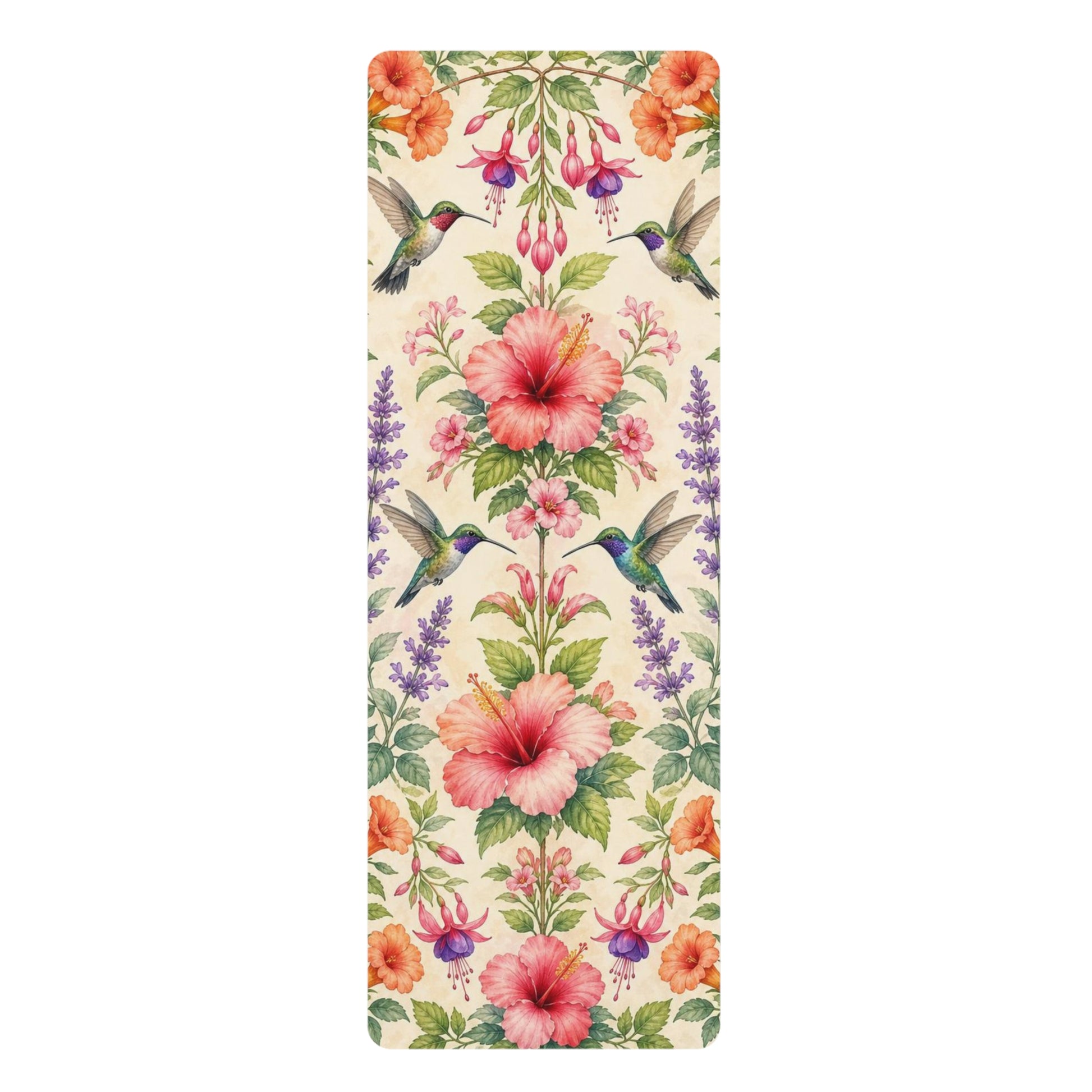 Hummingbird Floral Pattern Rubber Yoga Mat | Tropical Hibiscus Botanical Design - Best Yoga Mats for Home Workouts