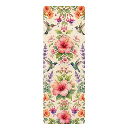 Hummingbird Floral Pattern Rubber Yoga Mat | Tropical Hibiscus Botanical Design - Best Yoga Mats for Home Workouts