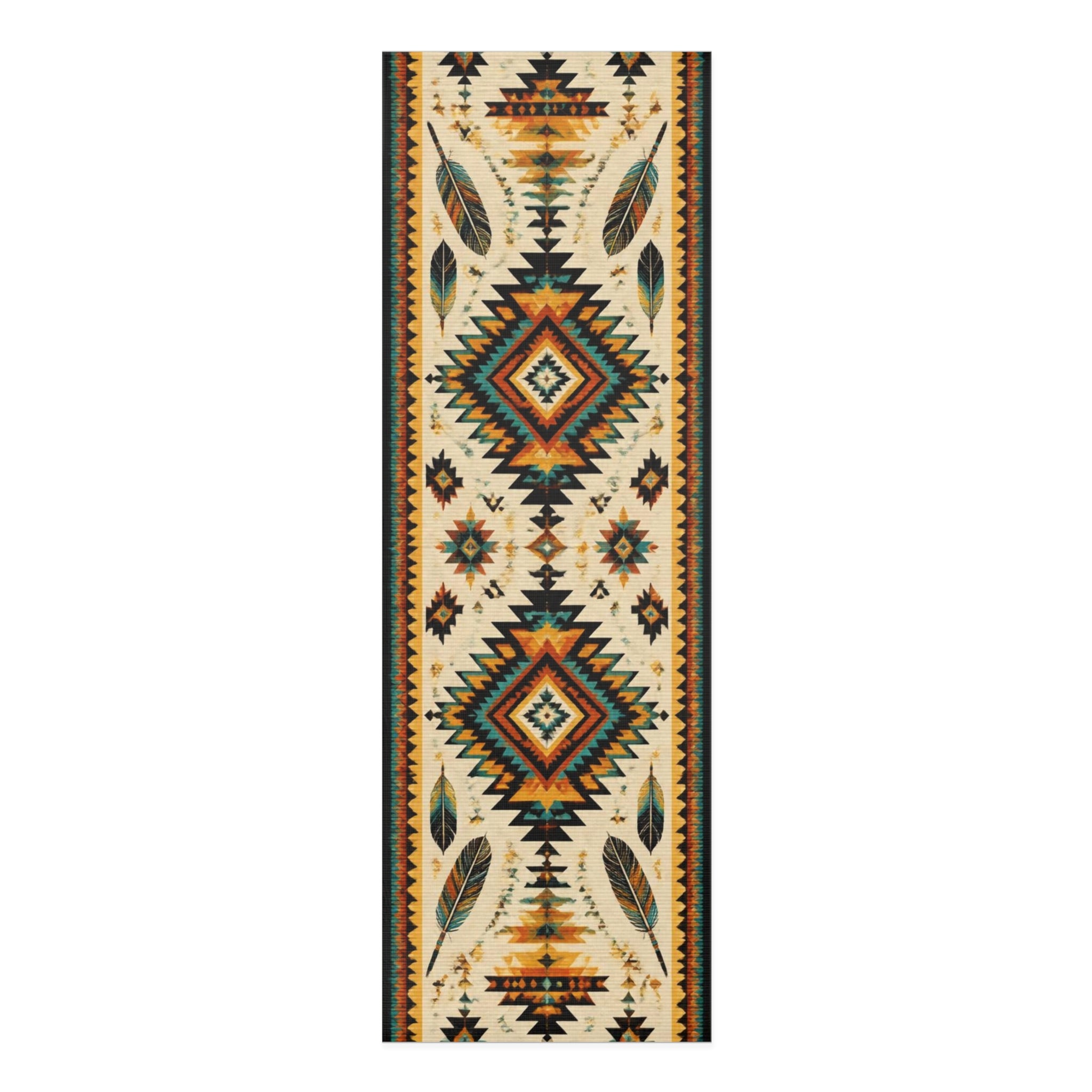 Southwestern Aztec Feather Pattern Foam Yoga Mat | Tribal Geometric Design Printify