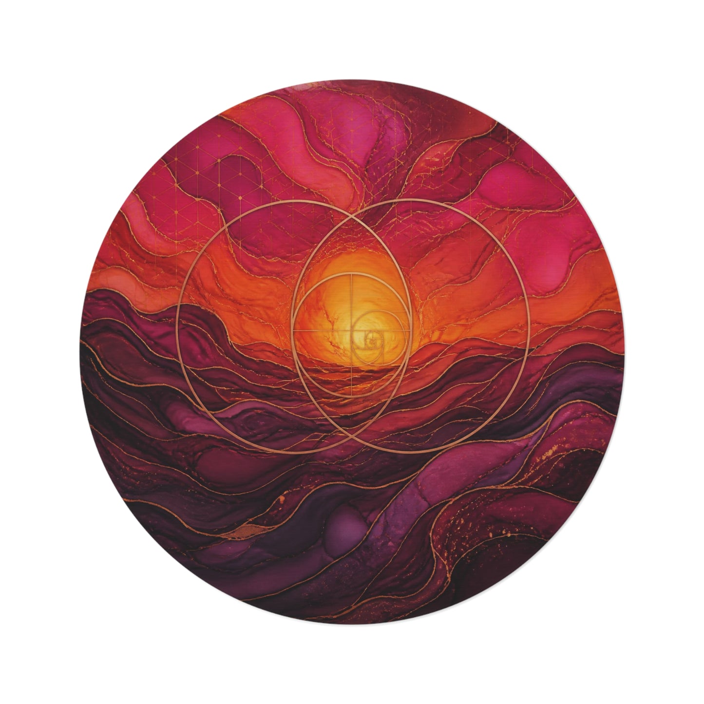 Enchanted Waterfall Fantasy Round Rug | Sunset Sacred Geometry Washable Floor Mat | Boho Mandala Living Room Decor | Non-Slip Printify