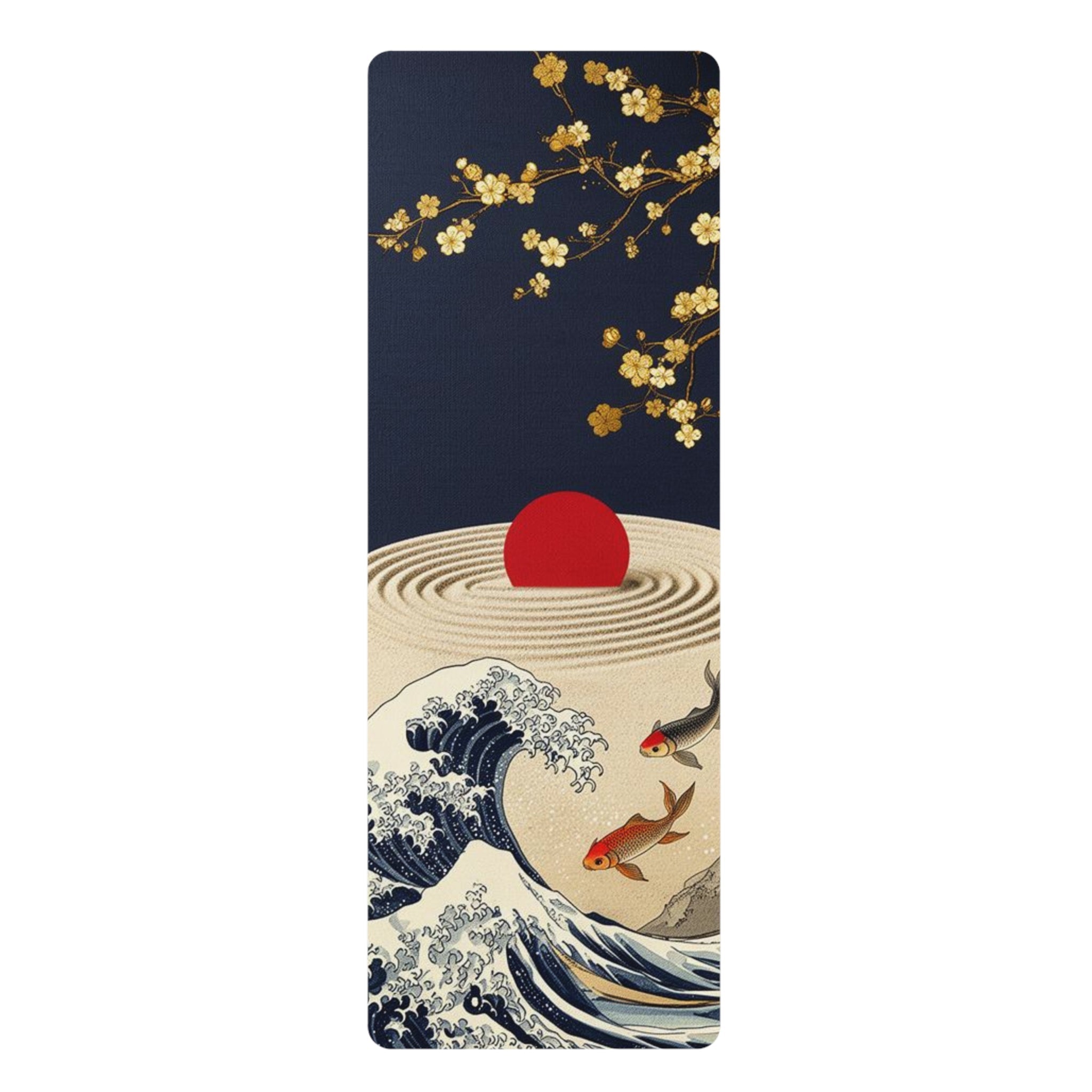Koi Wave Sun Zen Garden Rubber Yoga Mat | Japanese Cherry Blossoms Printify