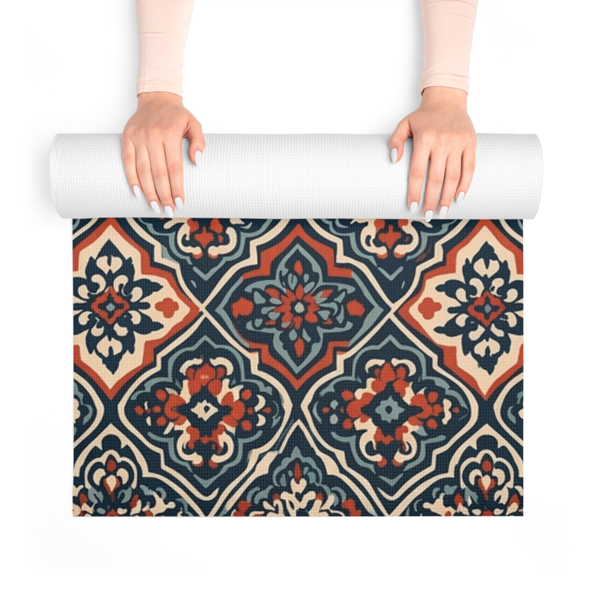 Moroccan Tile Pattern Foam Yoga Mat | Vintage Boho Mandala Design Printify