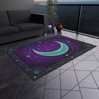 Crescent Moon Stars Outdoor Rug | Mystic Celestial Patio Mat Printify