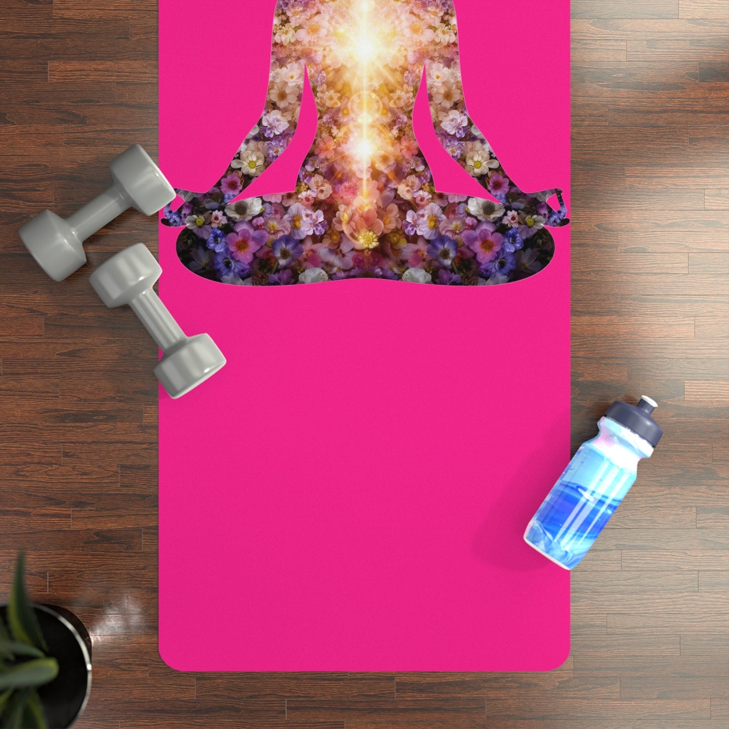 Non Slip Fitness Mat, Ocean Inspired Workout Mat, Wellness Gift for Women, Yoga Lover Gift | floral chakras, magenta background - Best Yoga Mats for Home Workouts