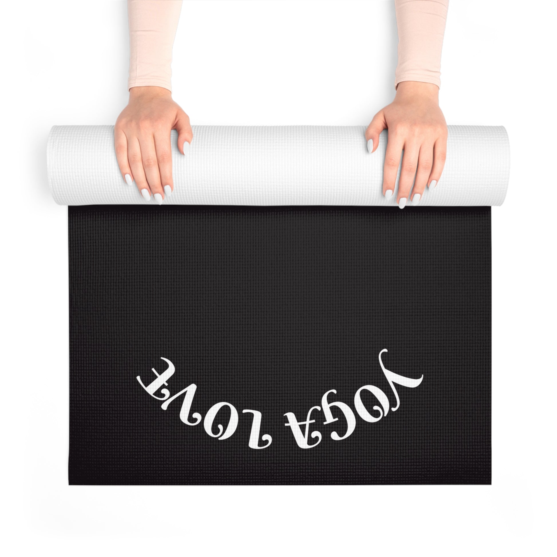Yoga Love foam yoga mat | black mat with curved text - Best Yoga Mats for Home Workouts