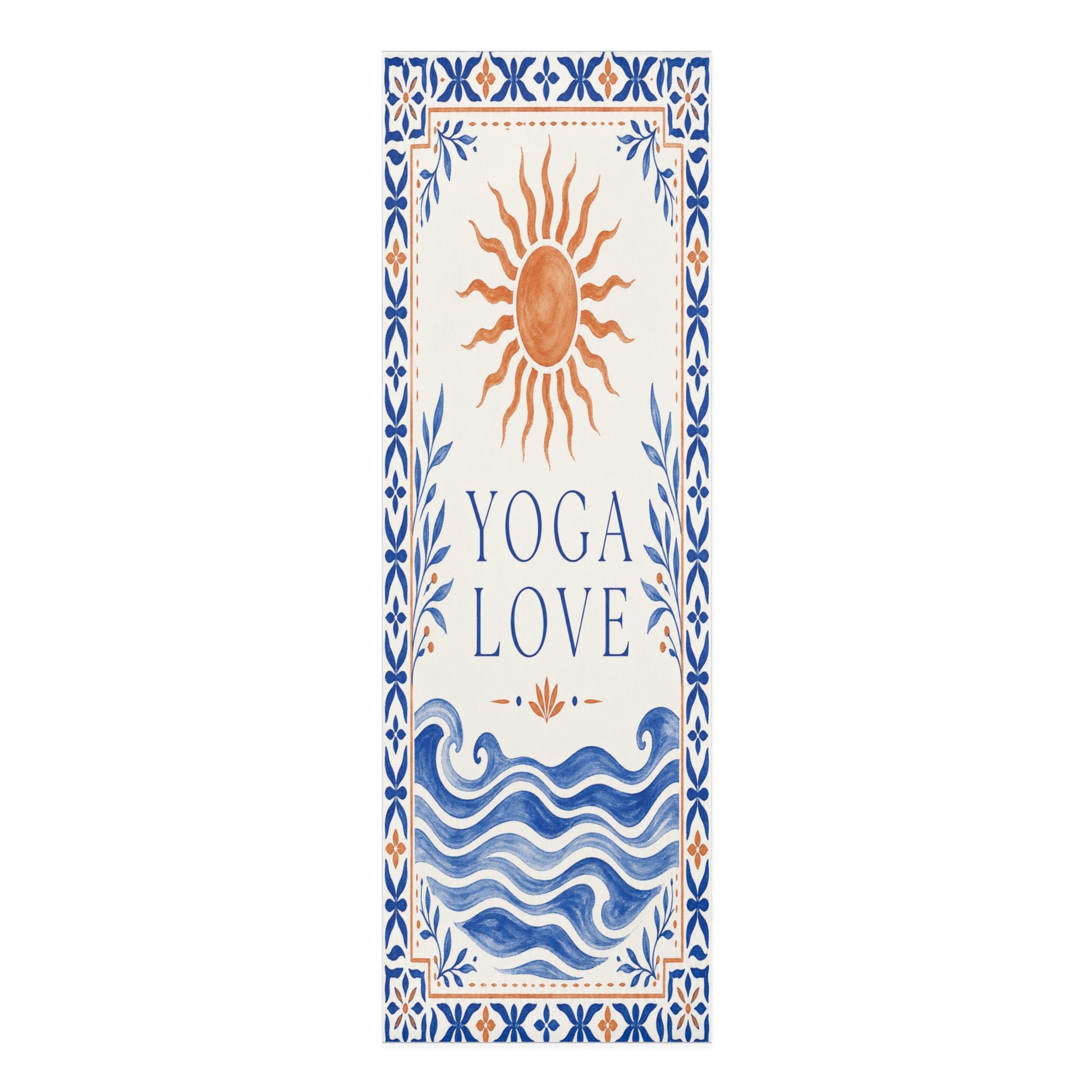 Sun and waves Mediterranean tile design foam yoga mat for home decor, featuring vibrant ocean-inspired patterns.