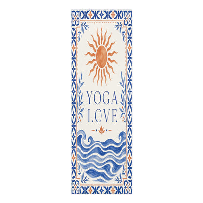 Sun and waves Mediterranean tile design foam yoga mat for home decor, featuring vibrant ocean-inspired patterns.