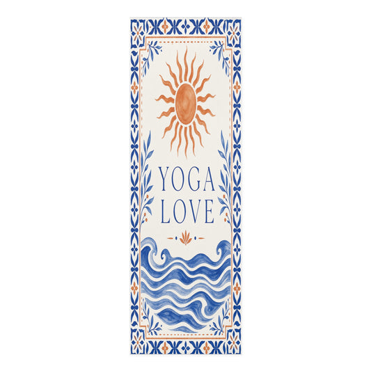 Sun and waves Mediterranean tile design foam yoga mat for home decor, featuring vibrant ocean-inspired patterns.