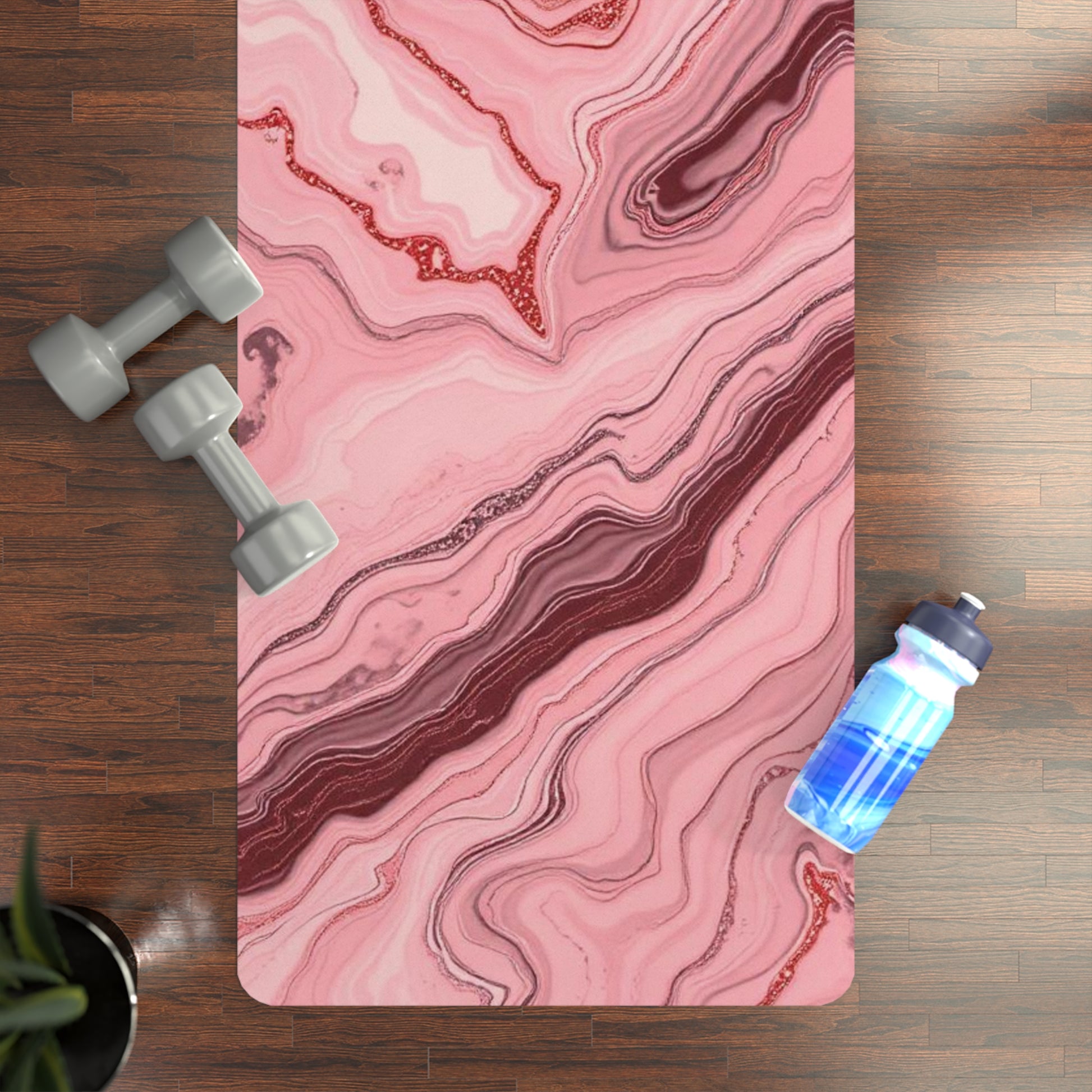 Pink Agate Marble Rubber Yoga Mat | Swirled Stone Pattern - Best Yoga Mats for Home Workouts