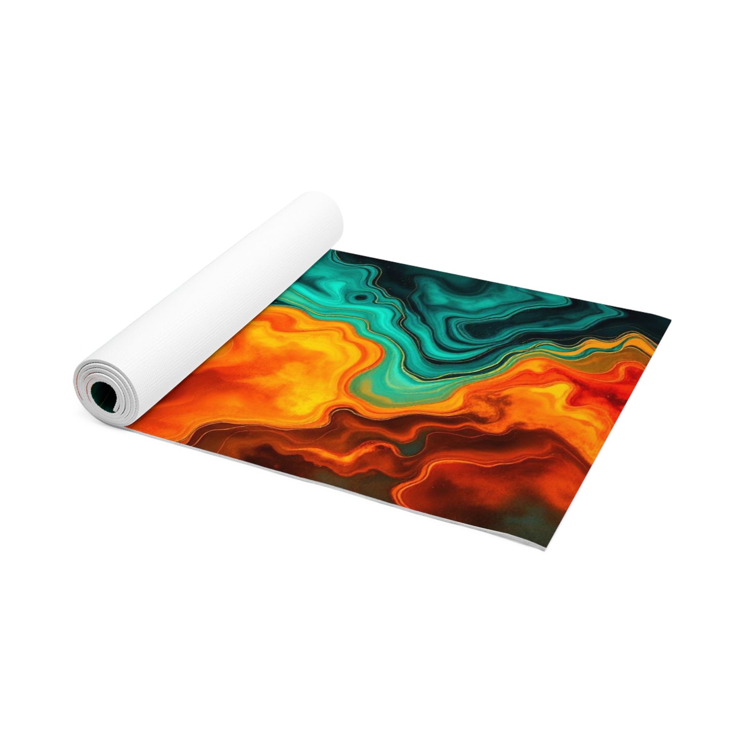 Abstract Teal and Orange Marble Foam Yoga Mat | Fluid Leaf Design - Best Yoga Mats for Home Workouts