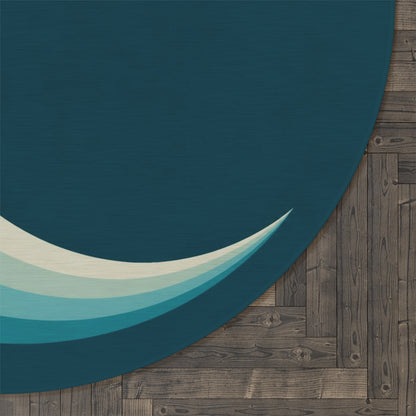 Teal Crescent Moon Round Rug | Retro Layered Moon Circle Rug Printify