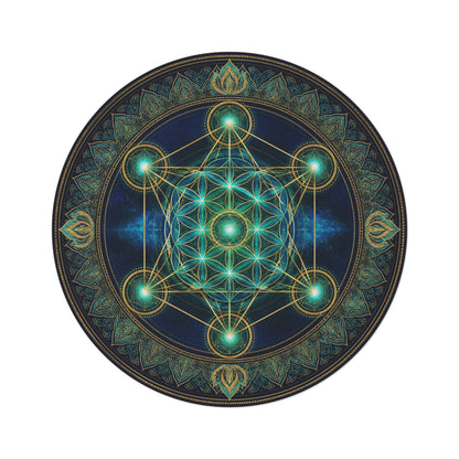 Sacred Geometry Metatron Cube Round Rug | Mandala Floor Mat, Boho Yoga Decor Printify