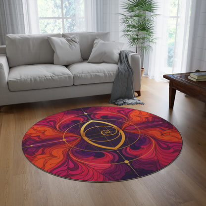 Sacred Geometry Round Rug 5FT | Flower of Life Crystal Grid Spiritual Rug | Enchanted Fantasy Golden Ratio Meditation Floor Mat Printify