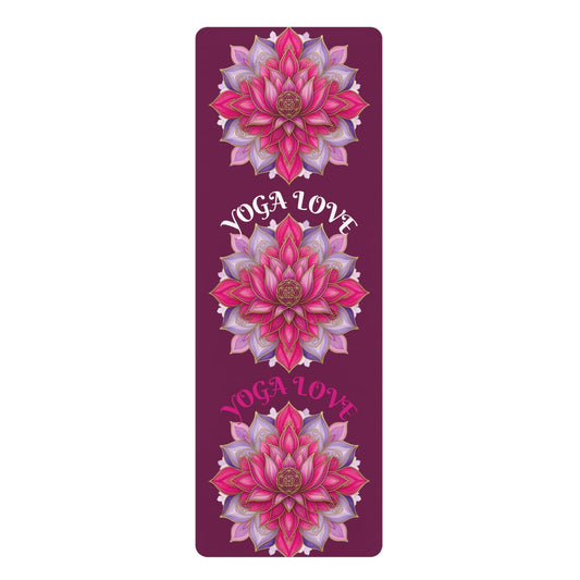Pink Lotus Yoga Love Rubber Yoga Mat | Floral Meditation Mat - Best Yoga Mats for Home Workouts