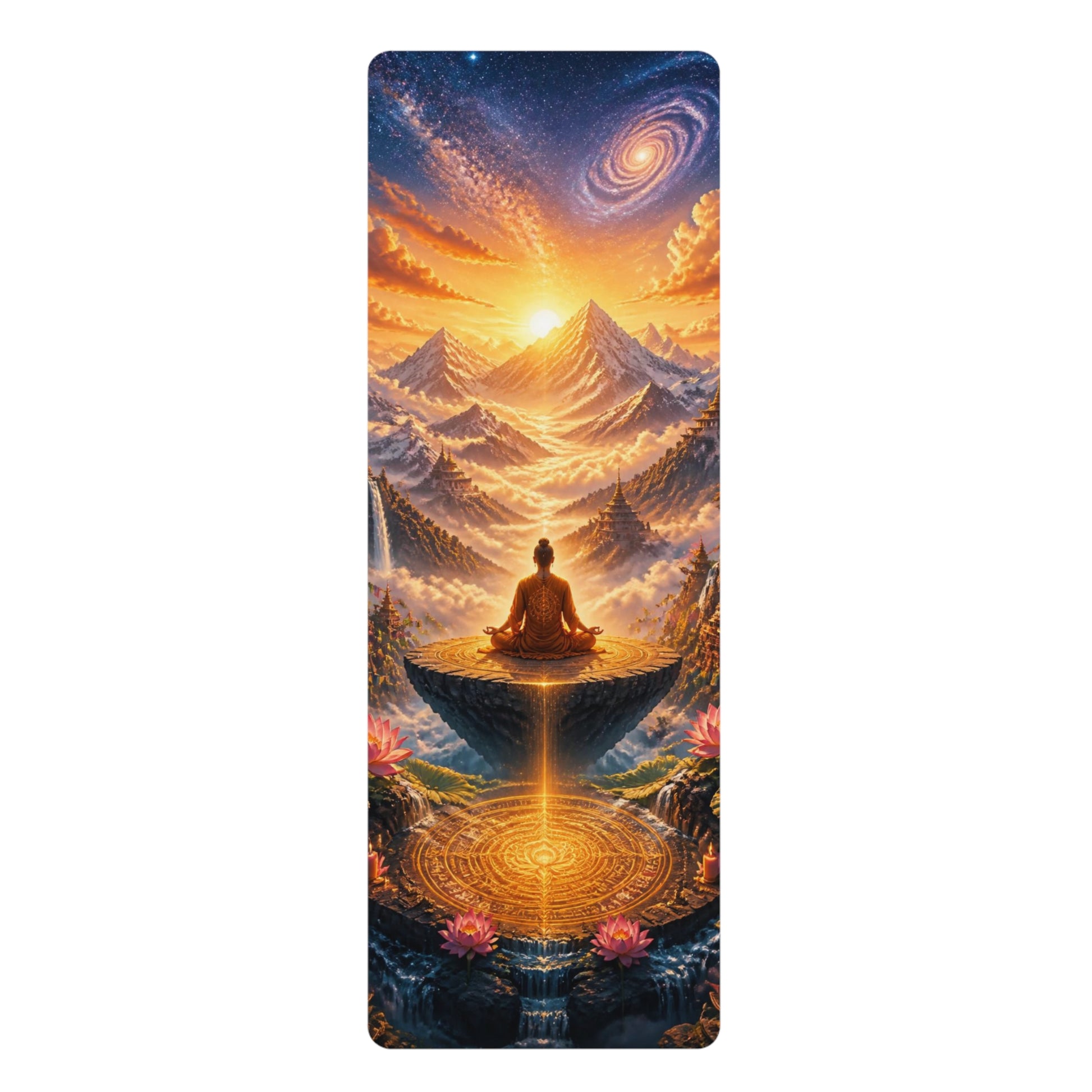 Meditating Buddha Mountain Sunrise Rubber Yoga Mat | Spiritual Mandala Lotus Printify
