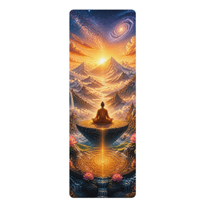 Meditating Buddha Mountain Sunrise Rubber Yoga Mat | Spiritual Mandala Lotus Printify