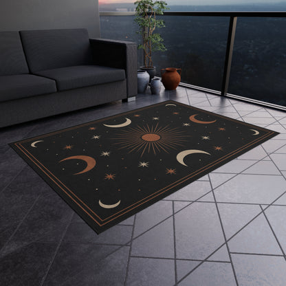 Celestial Moon Phases Outdoor Rug | Sun and Stars Patio Mat Printify